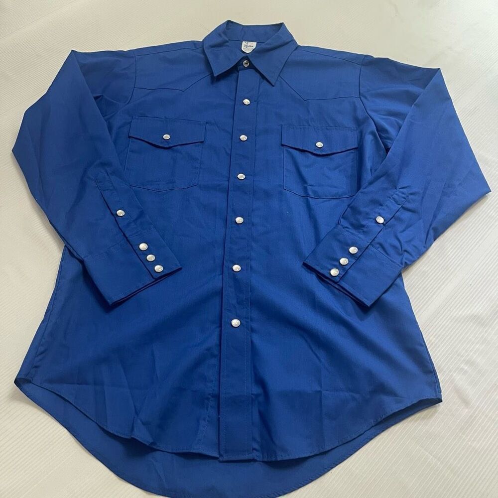 Malco Modes Men’s VTG Blue Pearl Snap Button Up Shirt Size 15 32